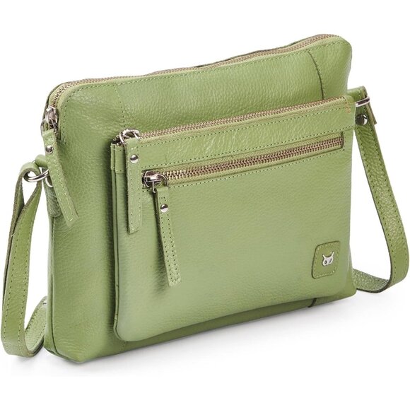 Women Sage Imported Leather Polyester Crossbody Sling Shoulder Crossover Bag - Picture 1 of 6